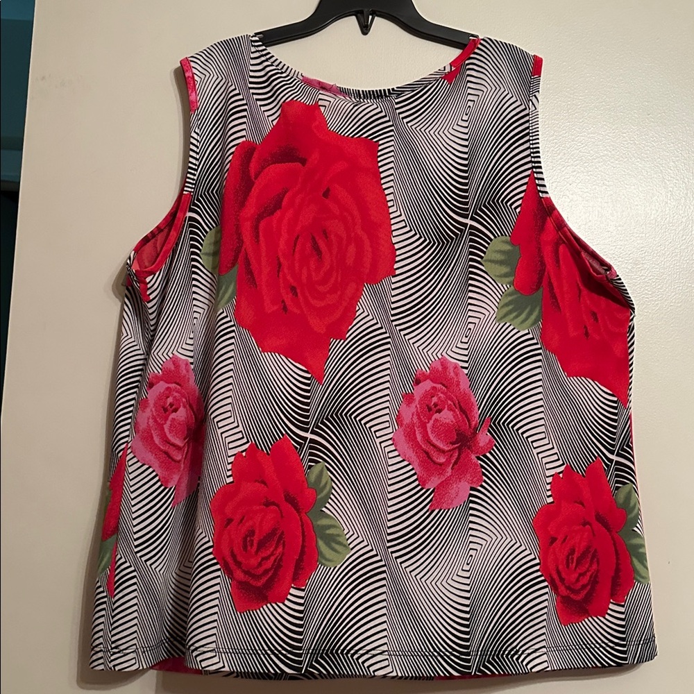 Floral Sleeveless Top with Red Roses